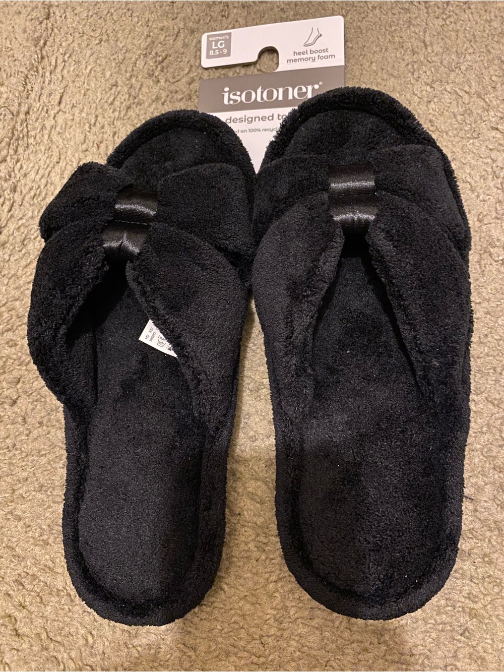 Isotoner Heel Boost Memory Foam Black Slippers US 8.5-9